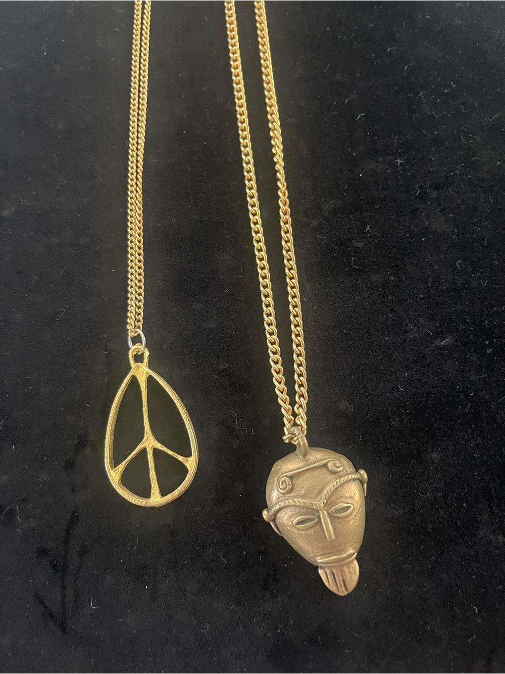 Gold-Tone Peace Sign & Mask Pendant Necklace Set